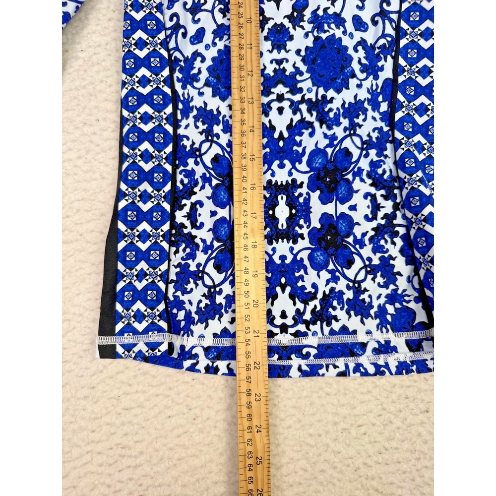 Nanette Lepore Rash‎ Guard Womens Small Blue Floral Long Sleeve Zip Swim Shirt - Picture 6 of 7